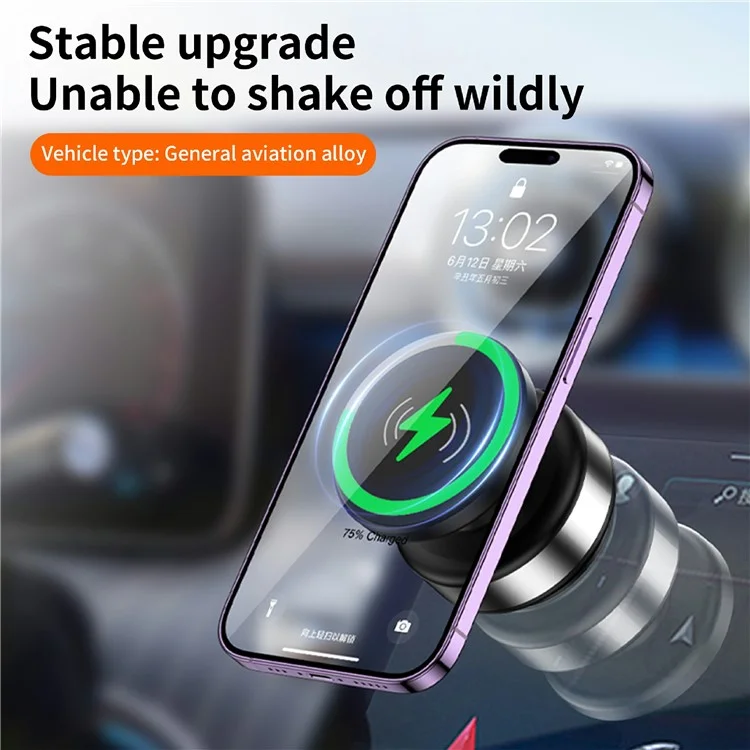 X9C Car Magnetic Suction Vacuum Phone Holder 360 Degree Rotation Wireless Charging Navigation Stand - Silver