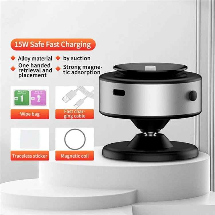 X11 KFZ-Telefonhalterung Magnetisch 15W Wireless Charging Saugnapf Drehbar Navigationsständer - Silber