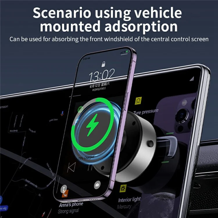X11 KFZ-Telefonhalterung Magnetisch 15W Wireless Charging Saugnapf Drehbar Navigationsständer - Silber