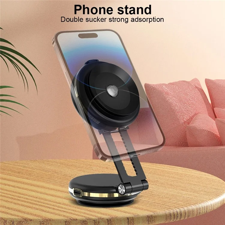 T50 Dual Suction Cup Car Dashboard Windshield Phone Holder Vacuum Adhesion Navigation Stand - Black+Gold