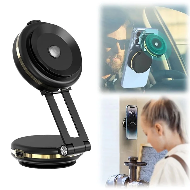 T50 Dual Suction Cup Car Dashboard Windshield Phone Holder Vacuum Adhesion Navigation Stand - Black+Gold