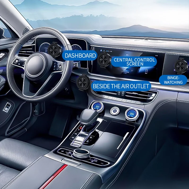 C2 Car Phone Holder Air Vent Dashboard Windshield Foldable Magnetic Cellphone Stand - Black