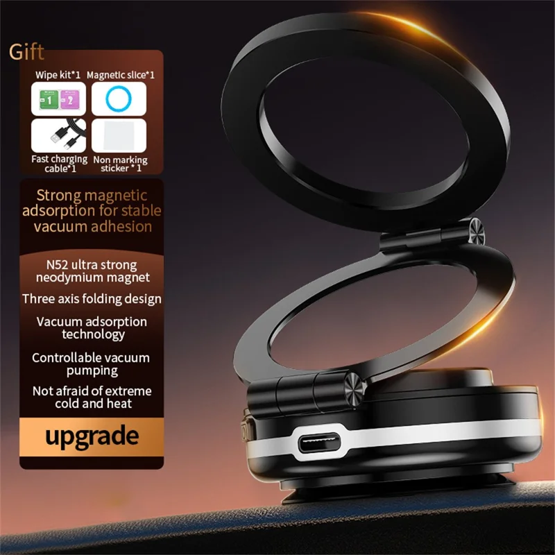 C2 Car Phone Holder Air Vent Dashboard Windshield Foldable Magnetic Cellphone Stand - Black