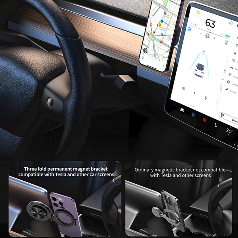 C2 Car Phone Holder Air Vent Dashboard Windshield Foldable Magnetic Cellphone Stand - Black