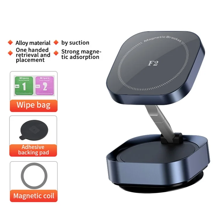 F2 Adjustable Foldable Stand Strong Magnet Vacuum Suction Car Dashboard Windshield Phone Holder - Tarnish