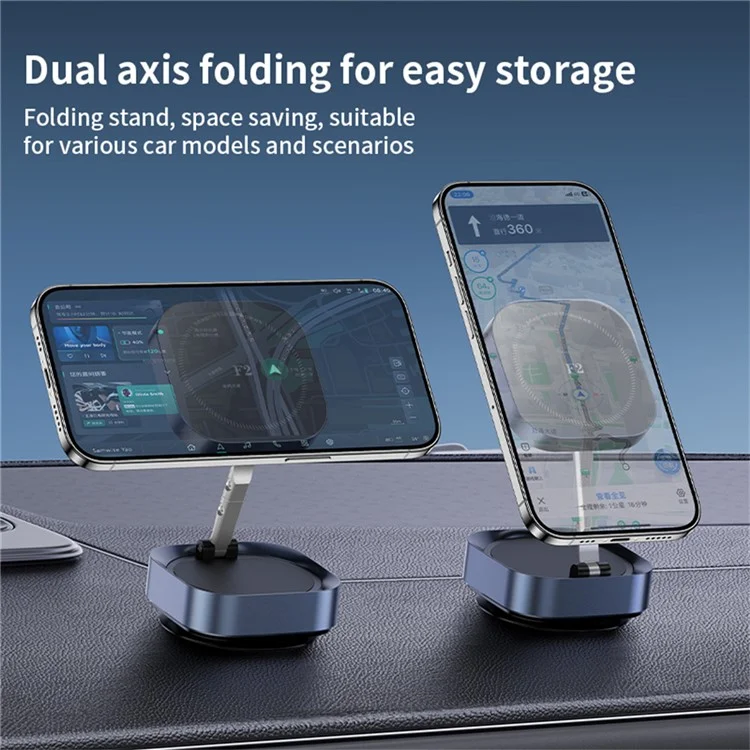 F2 Adjustable Foldable Stand Strong Magnet Vacuum Suction Car Dashboard Windshield Phone Holder - Tarnish