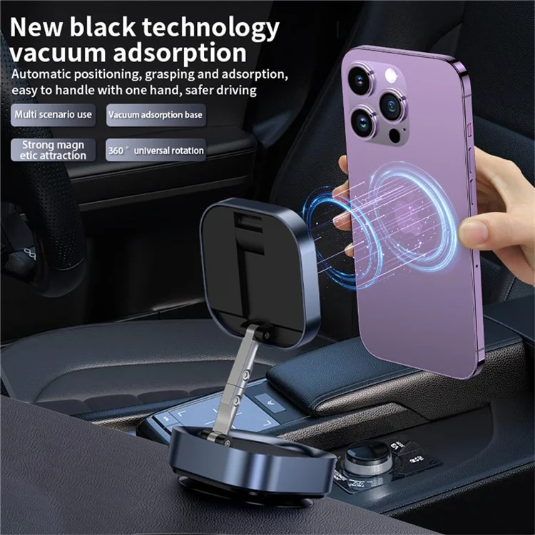 F2 Adjustable Foldable Stand Strong Magnet Vacuum Suction Car Dashboard Windshield Phone Holder - Tarnish