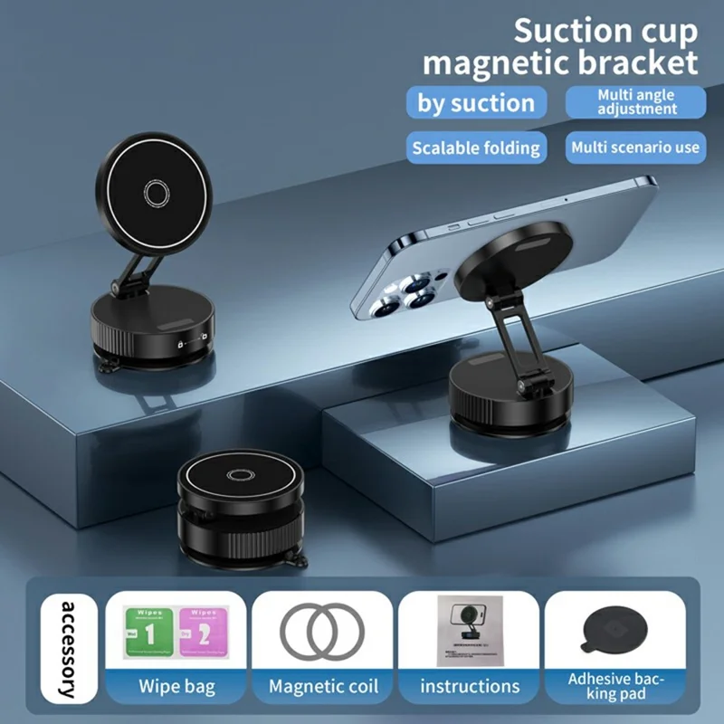 Q11 Universal Phone Holder Car Dashboard Mount Mechanical Magnetic Vacuum Suction Navigation Stand - Black