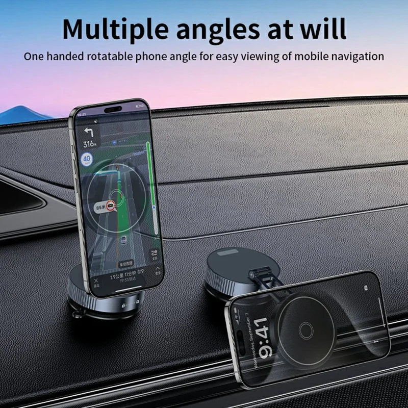 Q11 Universal Phone Holder Car Dashboard Mount Mechanical Magnetic Vacuum Suction Navigation Stand - Black