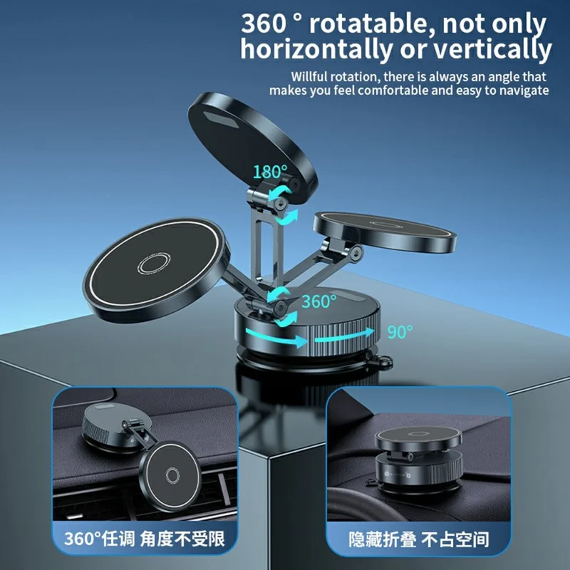 Q11 Universal Phone Holder Car Dashboard Mount Mechanical Magnetic Vacuum Suction Navigation Stand - Black