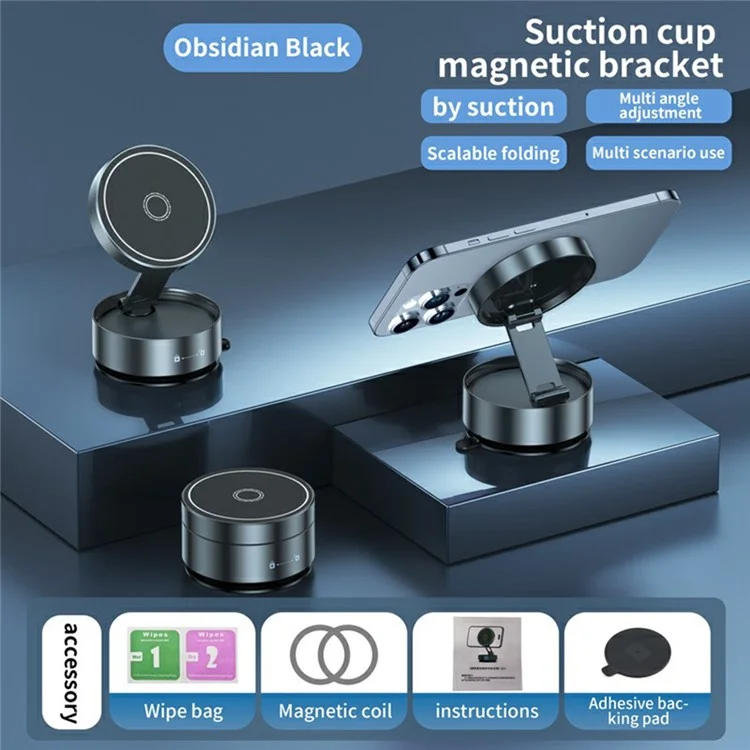 Soporte Universal Magnético Plegable Q12 para Móvil con Ventosa para Navegación de Smartphone - Negro