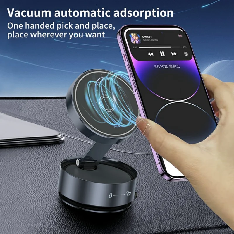 Q12 Universal Car Phone Holder Magnetic Foldable Suction Cup Adjustable Smartphone Navigation Stand - Silver