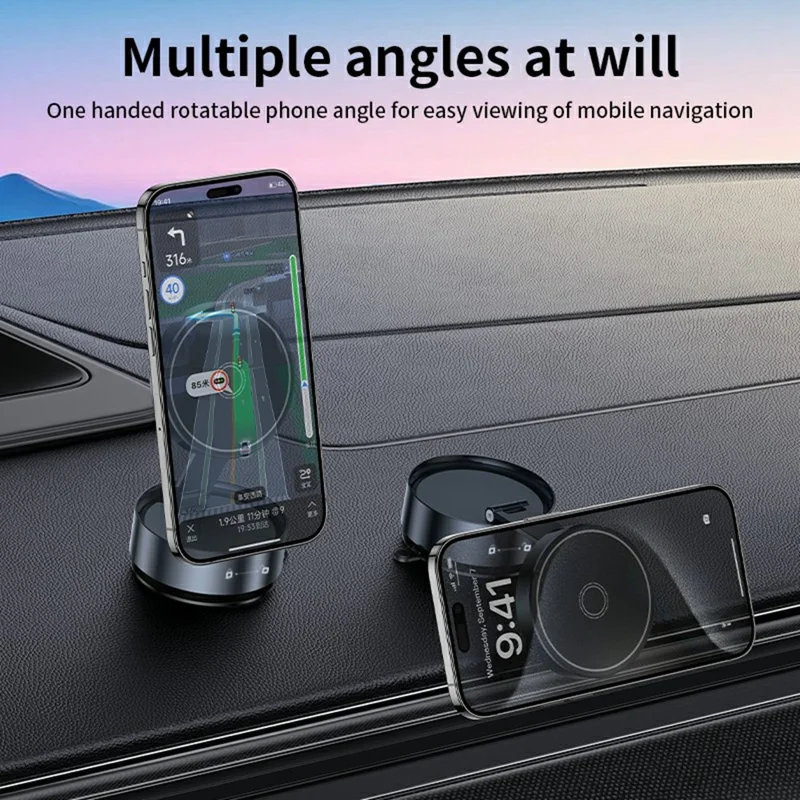 Q12 Universal Car Phone Holder Magnetic Foldable Suction Cup Adjustable Smartphone Navigation Stand - Silver