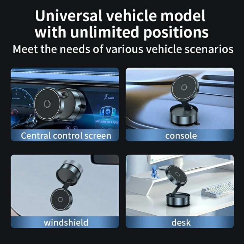 Q12 Universal Car Phone Holder Magnetic Foldable Suction Cup Adjustable Smartphone Navigation Stand - Silver