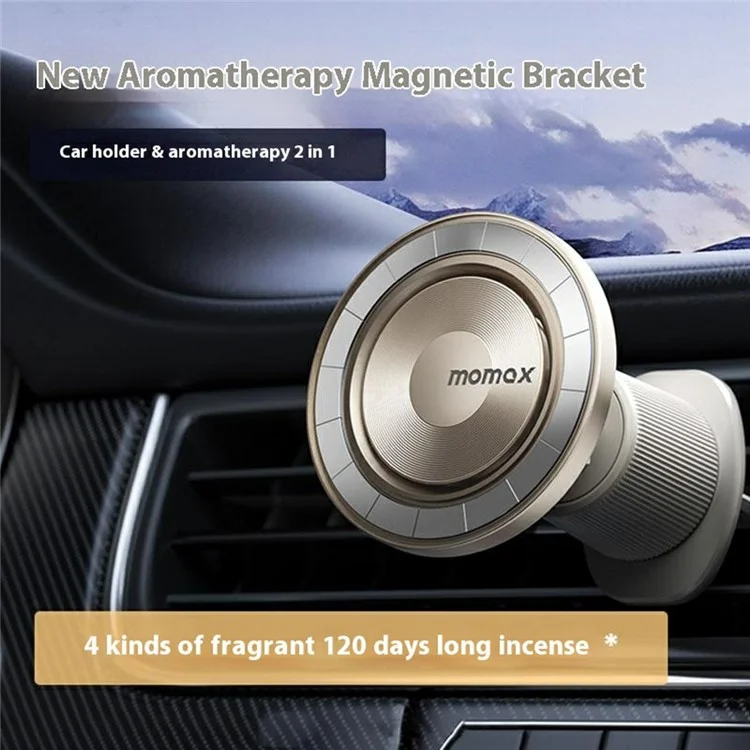 MOMAX 1-Move Relaxaire 2 In 1 Aroma Diffuser Magnetic Car Air Vent Mount Phone Holder Bracket - Titanium Gold