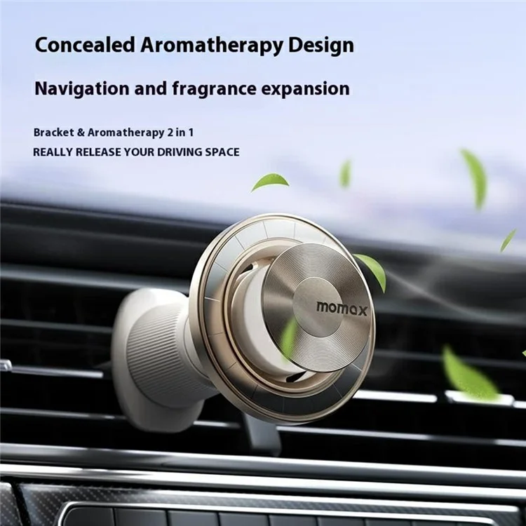 MOMAX 1-Move Relaxaire 2 In 1 Aroma Diffuser Magnetic Car Air Vent Mount Phone Holder Bracket - Titanium Gold