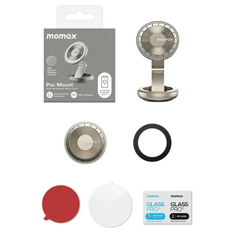 MOMAX Pac Mount Universal Transparent Magnetic Rotating Car Mount Phone Holder Foldable Bracket - Titanium Gold