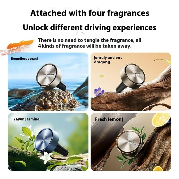 MOMAX 1-Carro Relaxaire Difusor de Aromaterapia de Alumínio da Saída de Ar do Carro com 4 Almofadas de Fragrância - Cinza Escuro