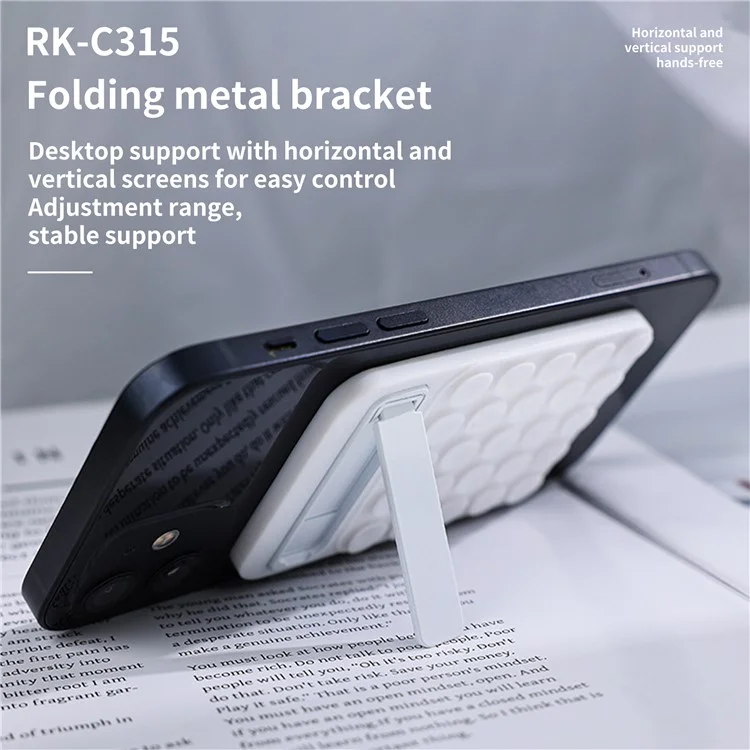 RK-C315 Magnetic Phone Back Stand Silicone Suction Cup Metal Folding Phone Kickstand - White
