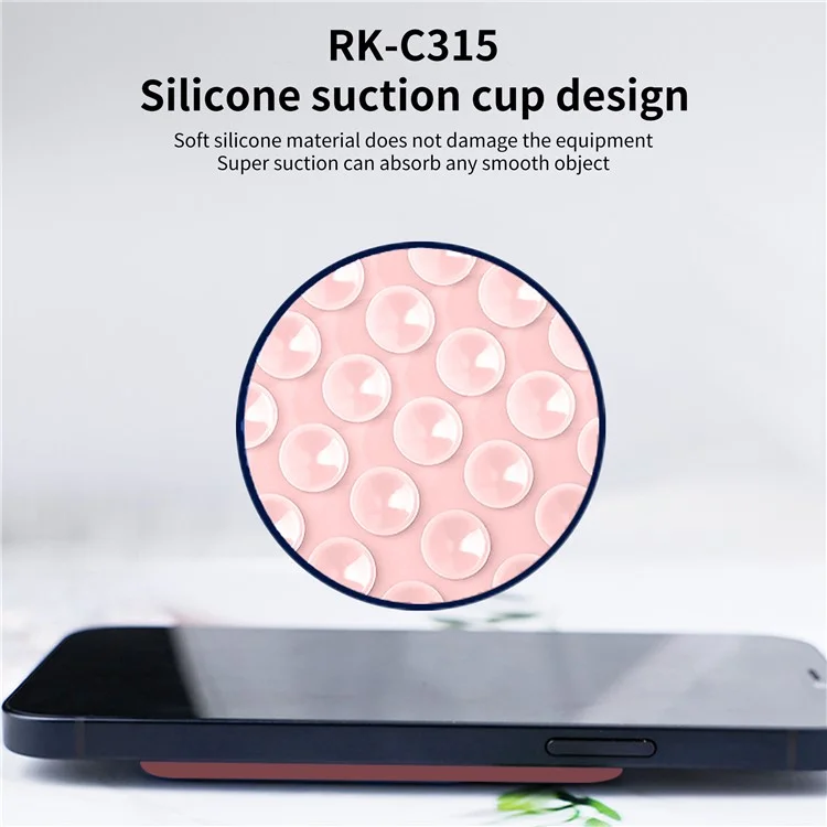 RK-C315 Magnetic Phone Back Stand Silicone Suction Cup Metal Folding Phone Kickstand - White