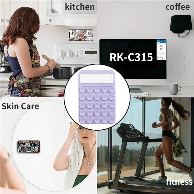 RK-C315 Magnetic Phone Back Stand Silicone Suction Cup Metal Folding Phone Kickstand - White