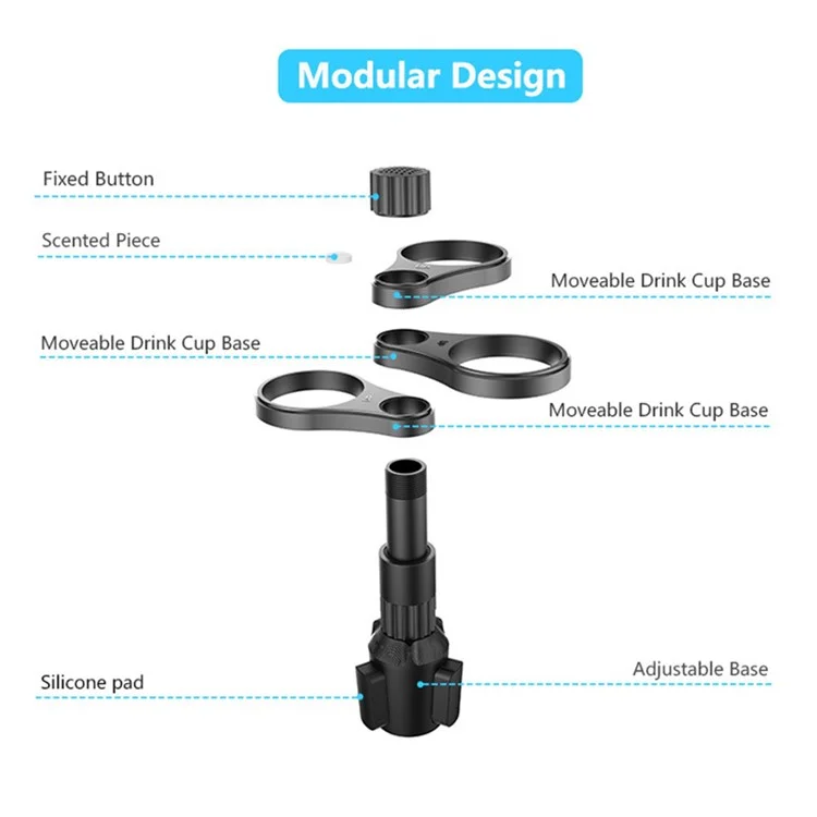 Soporte para Bebidas B15 de Plástico para Coche, Portavasos Giratorio 360 Grados con 3 Anillos