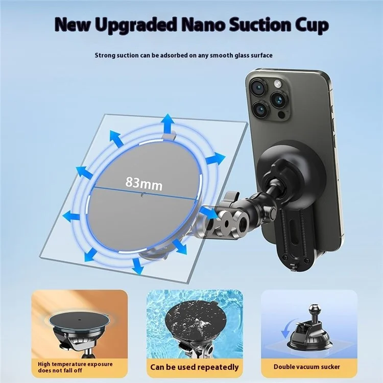 X037 Short Type Compatible with MagSafe Car Phone Holder Suction Cup Base Long Arm Cellphone Bracket