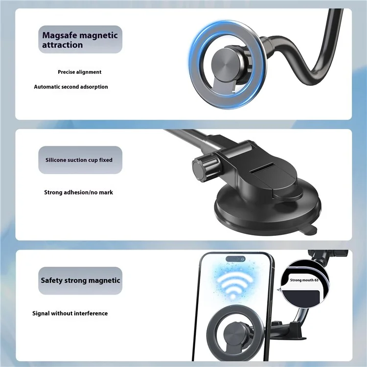 X035 Universal Car Magnetic Phone Holder Flexible Gooseneck Long Arm Suction Cup Mount Bracket