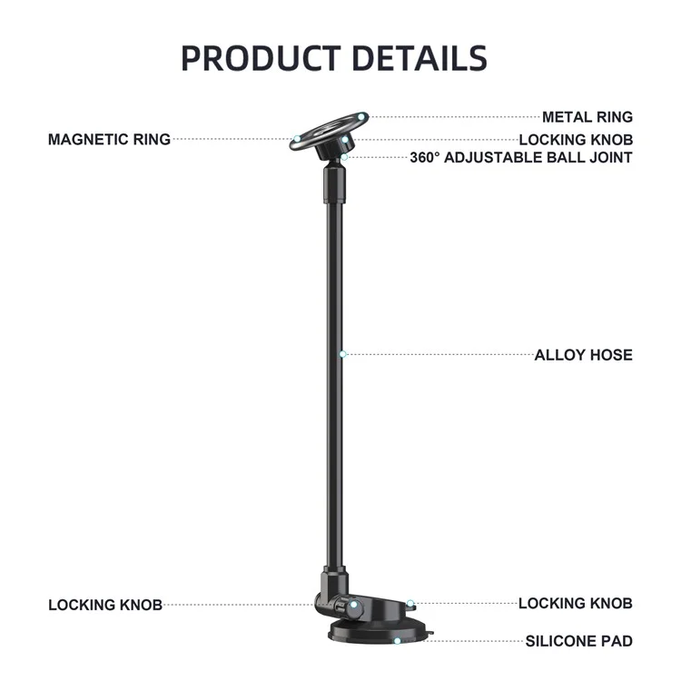 X035 Universal Car Magnetic Phone Holder Flexible Gooseneck Long Arm Suction Cup Mount Bracket