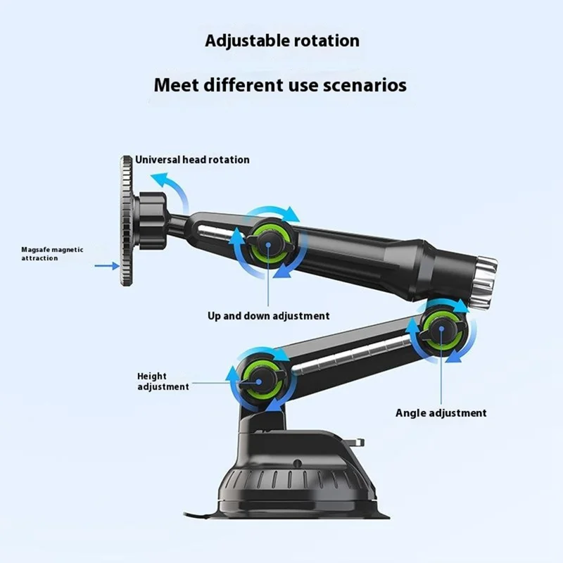 XWJ-JX04 360 Degree Rotation Magnetic Car Mount Suction Cup Base Long Arm Phone Holder for Dashboard Windshield - Single Hole