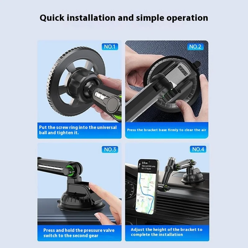 XWJ-JX04 360 Degree Rotation Magnetic Car Mount Suction Cup Base Long Arm Phone Holder for Dashboard Windshield - Single Hole