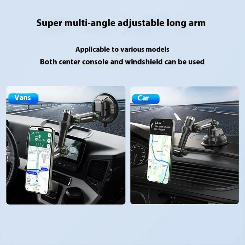 XWJ-JX04 360 Degree Rotation Magnetic Car Mount Suction Cup Base Long Arm Phone Holder for Dashboard Windshield - Single Hole