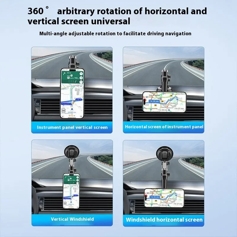 XWJ-JX04 360 Degree Rotation Magnetic Car Mount Suction Cup Base Long Arm Phone Holder for Dashboard Windshield - Single Hole