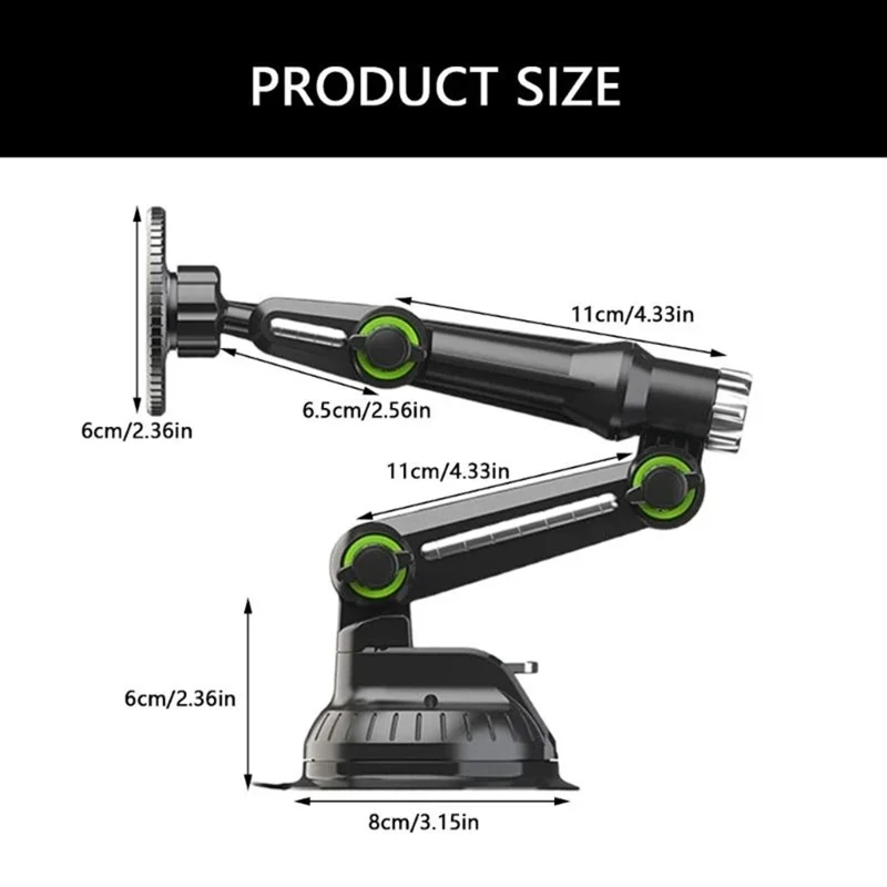 XWJ-JX04 360 Degree Rotation Magnetic Car Mount Suction Cup Base Long Arm Phone Holder for Dashboard Windshield - Single Hole