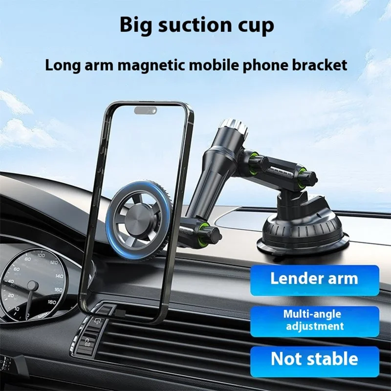 XWJ-JX04 360 Degree Rotation Magnetic Car Mount Suction Cup Base Long Arm Phone Holder for Dashboard Windshield - Single Hole