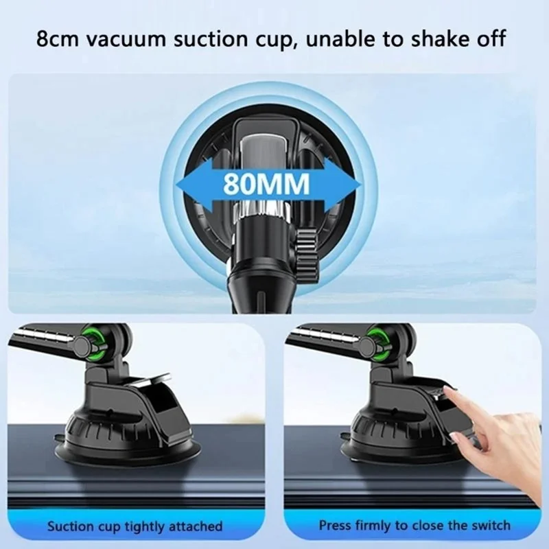 XWJ-JX04 360 Degree Rotation Magnetic Car Mount Suction Cup Base Long Arm Phone Holder for Dashboard Windshield - Single Hole