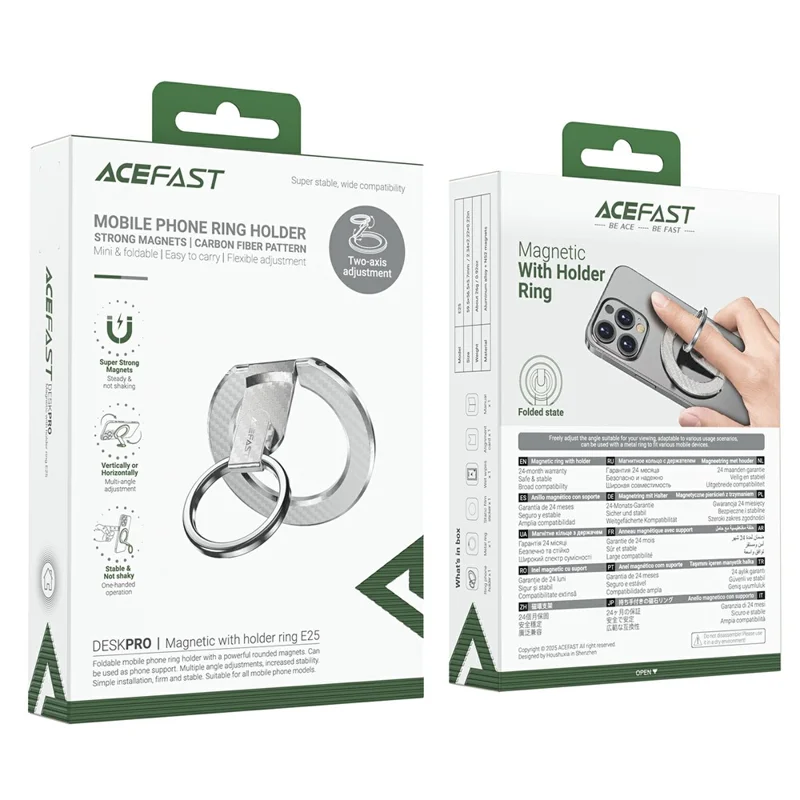 ACEFAST E25 Magnetic Ring Stand Phone Holder Aluminum Alloy 360 Degree Rotation Phone Back Kickstand - Silver