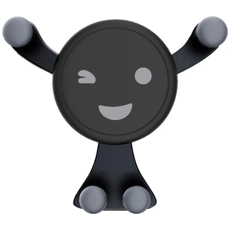 Suporte Universal de Smartphone para Carro com Design de Emoji Sorridente - Fixação em Saída de Ar, Cor Preta