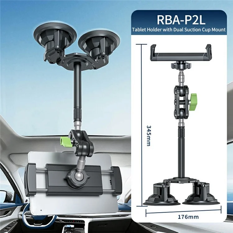 Support de Tablette LANPARTE RBA-P2L à Double Ventouse Version Étendue - Support Universel pour Voiture avec Bras Ajustable