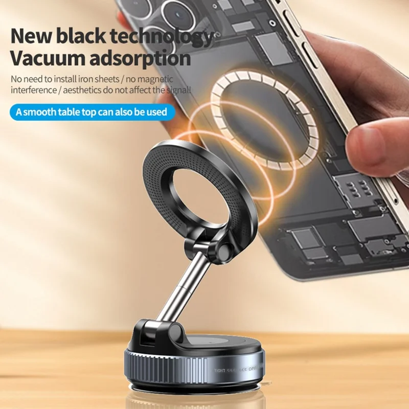 Supporto Magnetico per Telefono K007 con Rotazione a 360 Gradi, Base con Ventosa per Auto, Supporto da Cruscotto - Nero