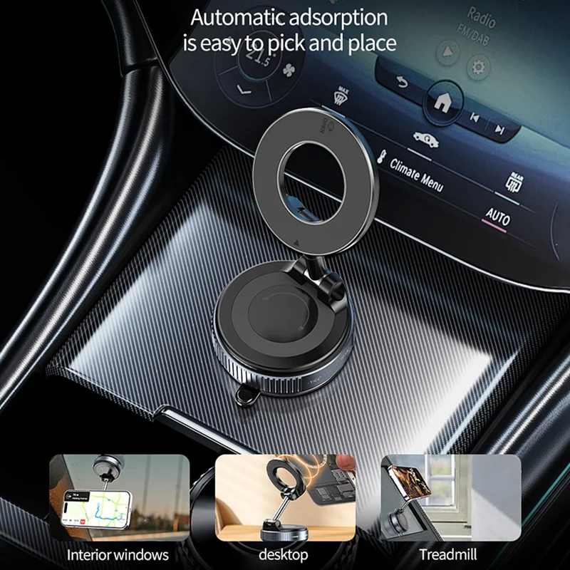 Supporto Magnetico per Telefono K007 con Rotazione a 360 Gradi, Base con Ventosa per Auto, Supporto da Cruscotto - Nero