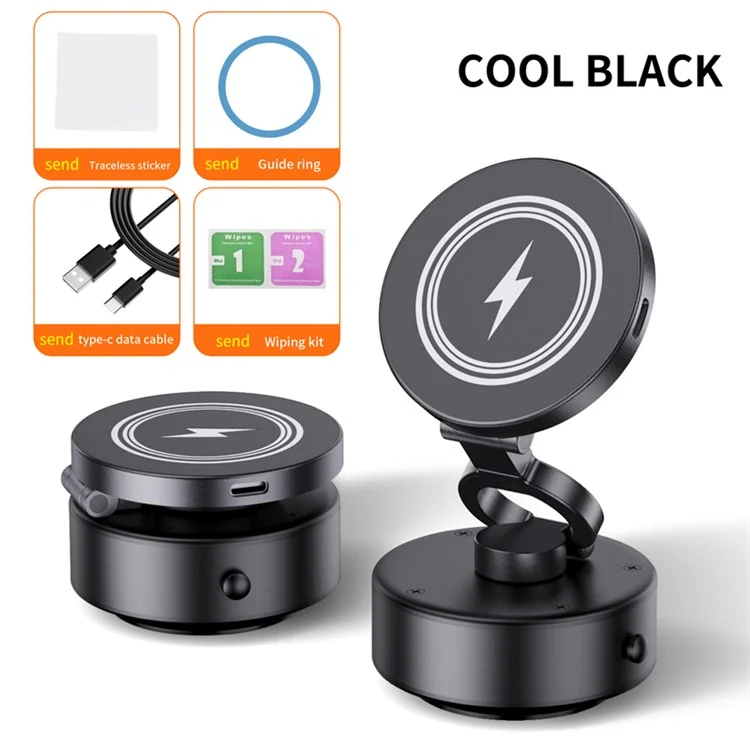 D1 Electric Vacuum Suction Multi Angle Rotating Car Phone Holder 15W Wireless Charging Magnetic Mount for Smartphones