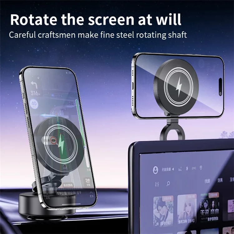 D1 Electric Vacuum Suction Multi Angle Rotating Car Phone Holder 15W Wireless Charging Magnetic Mount for Smartphones