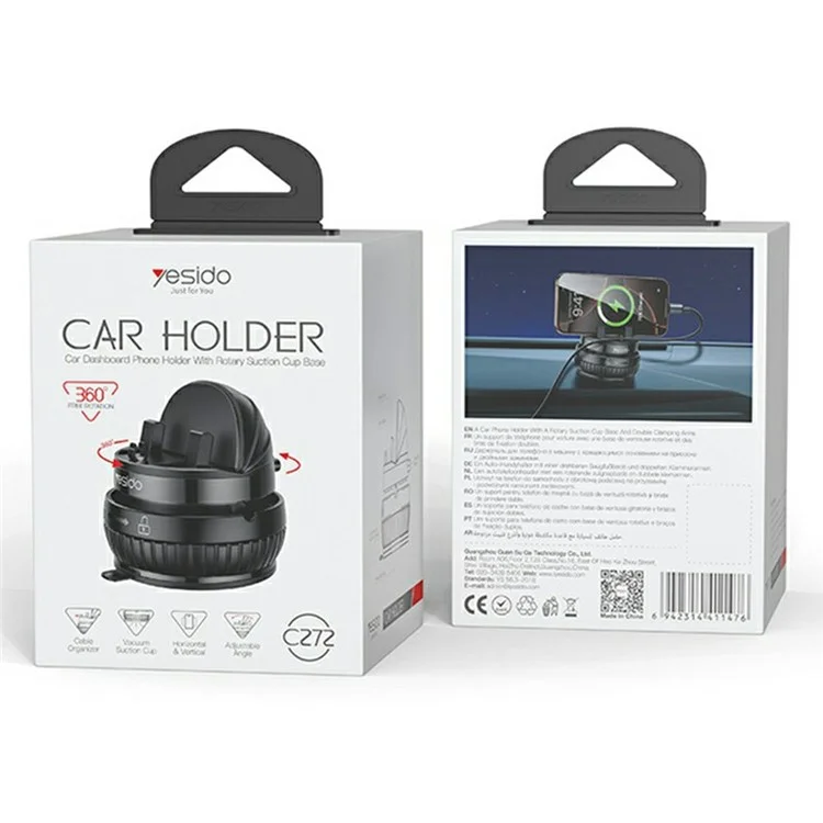 YESIDO C272 Suporte de Telefone para Carro Rotação de 360 Graus Montagem no Painel Ajustável
