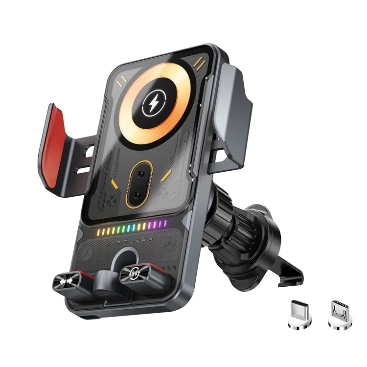 SD19 Supporto per auto Caricatore wireless magnetico da 15 W Rotazione a 360 gradi - Grigio