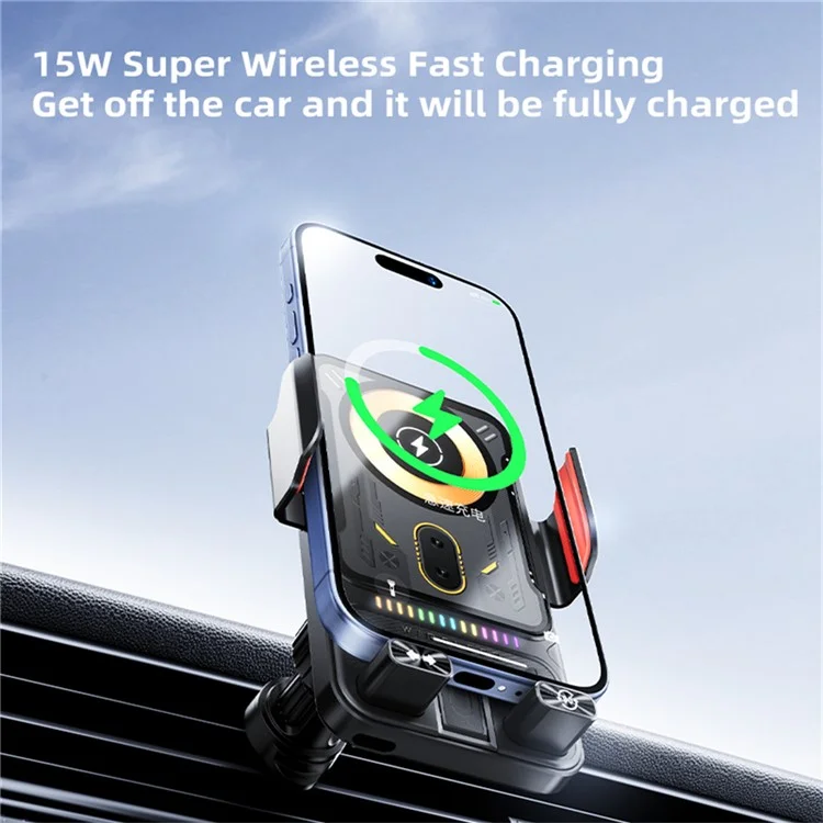 SD19 Supporto per auto Caricatore wireless magnetico da 15 W Rotazione a 360 gradi - Grigio