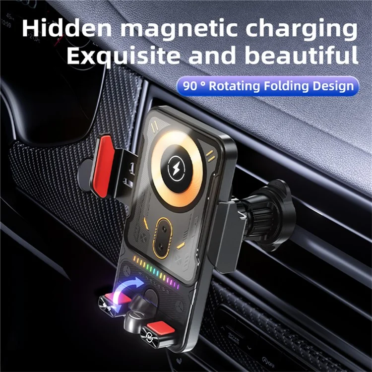 SD19 Supporto per auto Caricatore wireless magnetico da 15 W Rotazione a 360 gradi - Grigio