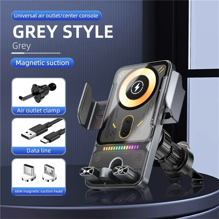 SD19 Supporto per auto Caricatore wireless magnetico da 15 W Rotazione a 360 gradi - Grigio