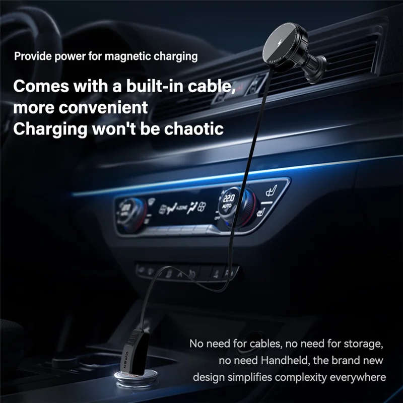 X02 15W Car Air Vent Mount Magnetic Phone Holder Wireless Charger with Retractable Type C Cable - Silver
