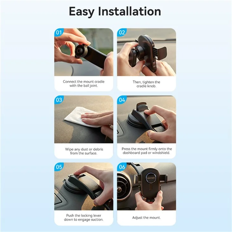 VENTION KSCB0 One Touch Clamp Car Phone Holder Suction Cup Mount Bracket for Dashboard / Windshield